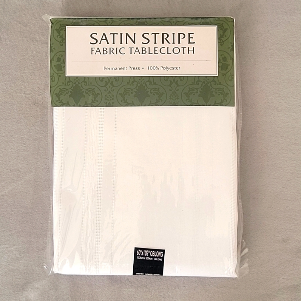 Satin Stripe Fabric Tablecloth, 60"x102" OBLONG 152cm x 259cm, Color White